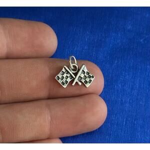 Sterling Silver Checkered Flag Charm,  Silver Racing Checkered Flag Charm